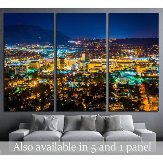 Night view of the city of Riverside, Mount Rubidoux Park, California №1698 Ready to Hang Canvas Print - Zellart Canvas Prints ALL_Products, s-1698