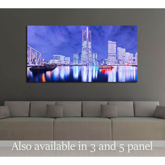 Night view of Yokohama №2939 Ready to Hang Canvas Print - Zellart Canvas Prints ALL_Products, s-2939