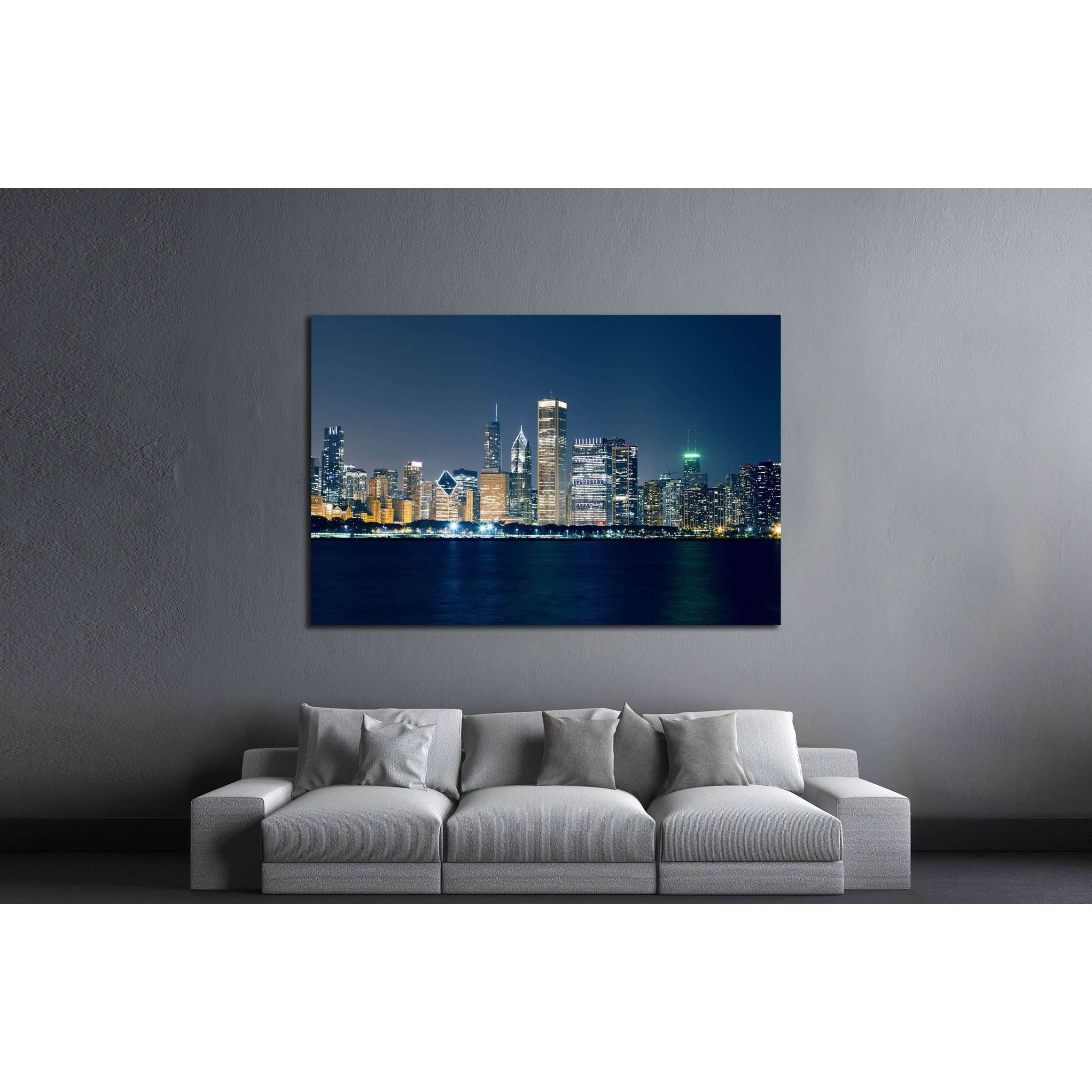 Night View On Chicago Skyline №2149 Ready to Hang Canvas Print