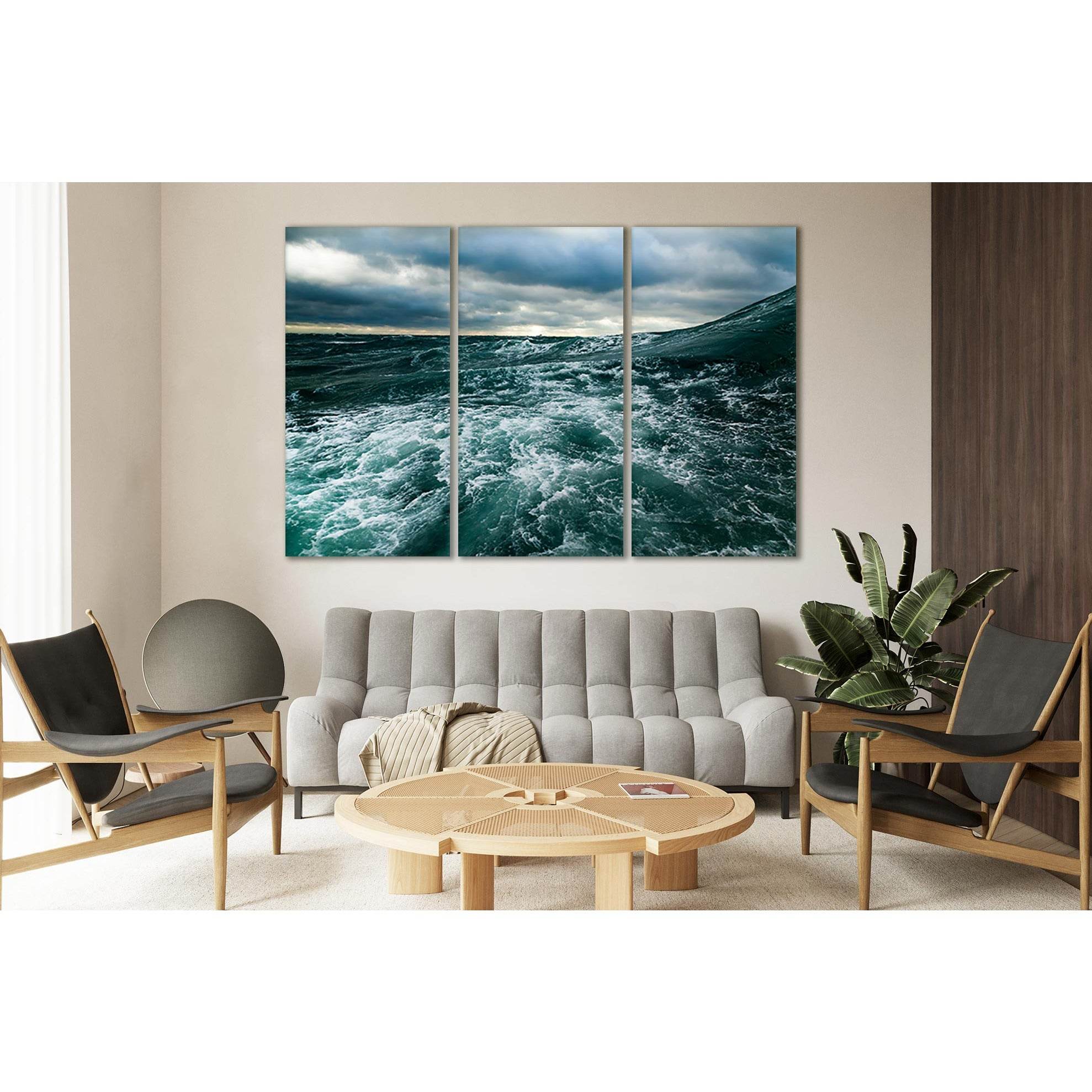 Ocean Storm Waves Canvas Print, Teal Seascape - Zellart