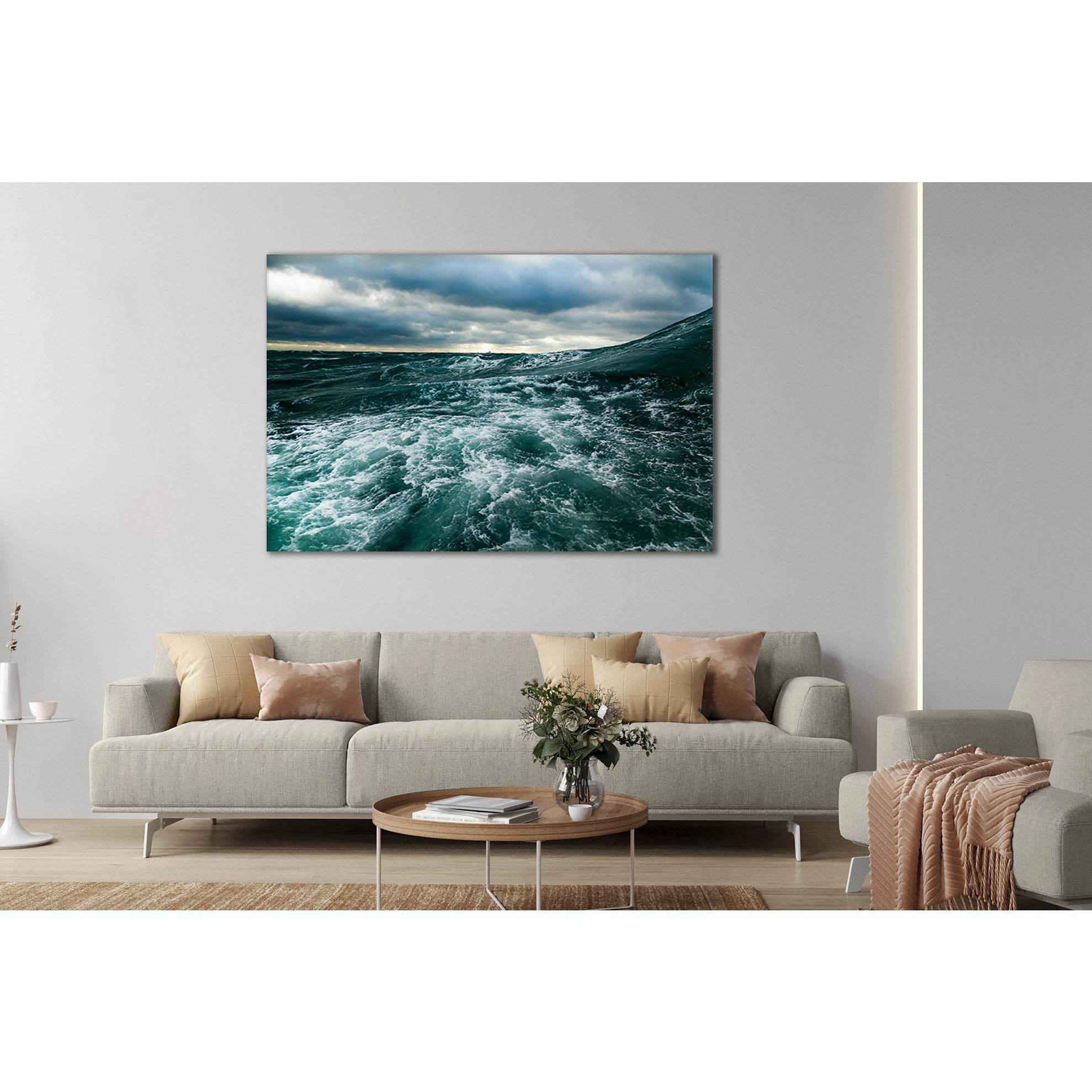 Ocean Storm Waves Canvas Print, Teal Seascape - Zellart