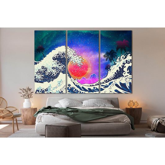 Ocean Waves And Palm Trees Pop Art №SL555 Ready to Hang Canvas Print - Zellart Canvas Prints 0new, ALL_Products, Pop ART