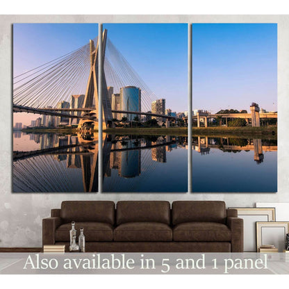 Octavio Frias de Oliveira Bridge Sao Paulo triptych canvas print displayed above sofa