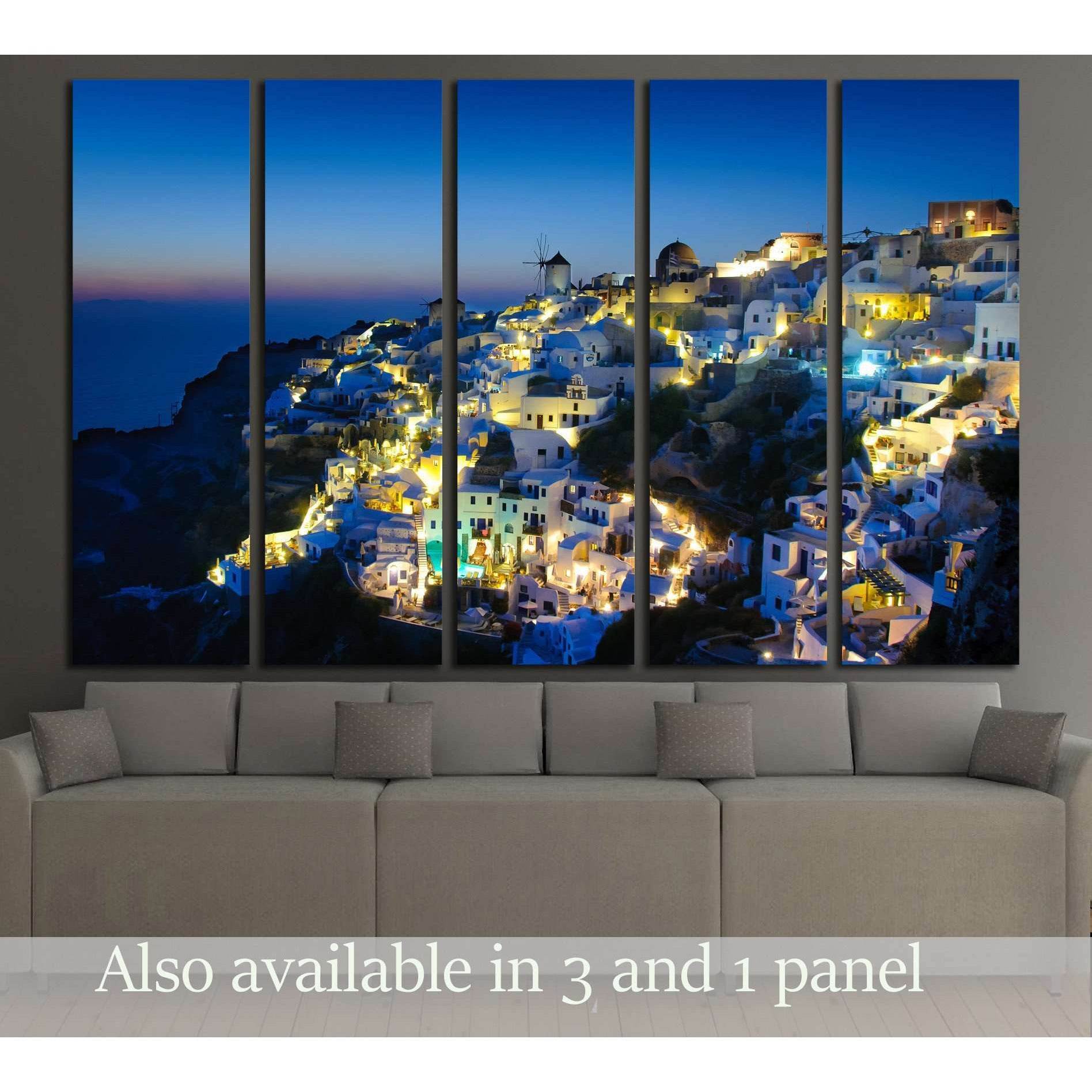 Oia village in Santorini at in the evening, Greece №2242 Ready to Hang Canvas Print - Zellart Canvas Prints ALL_Products, s-2242