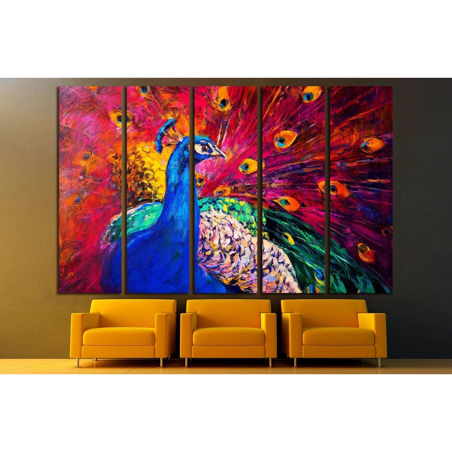 Oil painting. Beautiful multicolored peacock №2802 Ready to Hang Canvas Print - Zellart Canvas Prints ALL_Products, s-2802