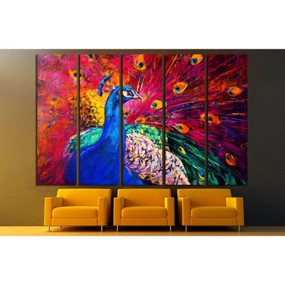 Oil painting. Beautiful multicolored peacock №2802 Ready to Hang Canvas Print - Zellart Canvas Prints ALL_Products, s-2802