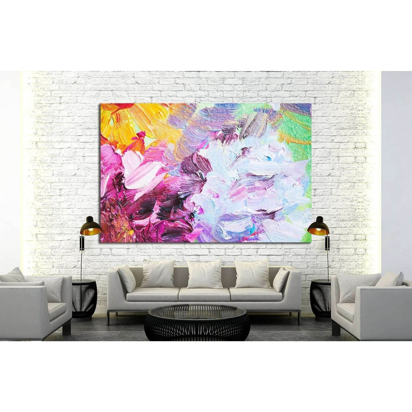 Oil painting close-up fragment, abstract colorful flowers №1355 Ready to Hang Canvas Print - Zellart Canvas Prints ALL_Products, s-1355