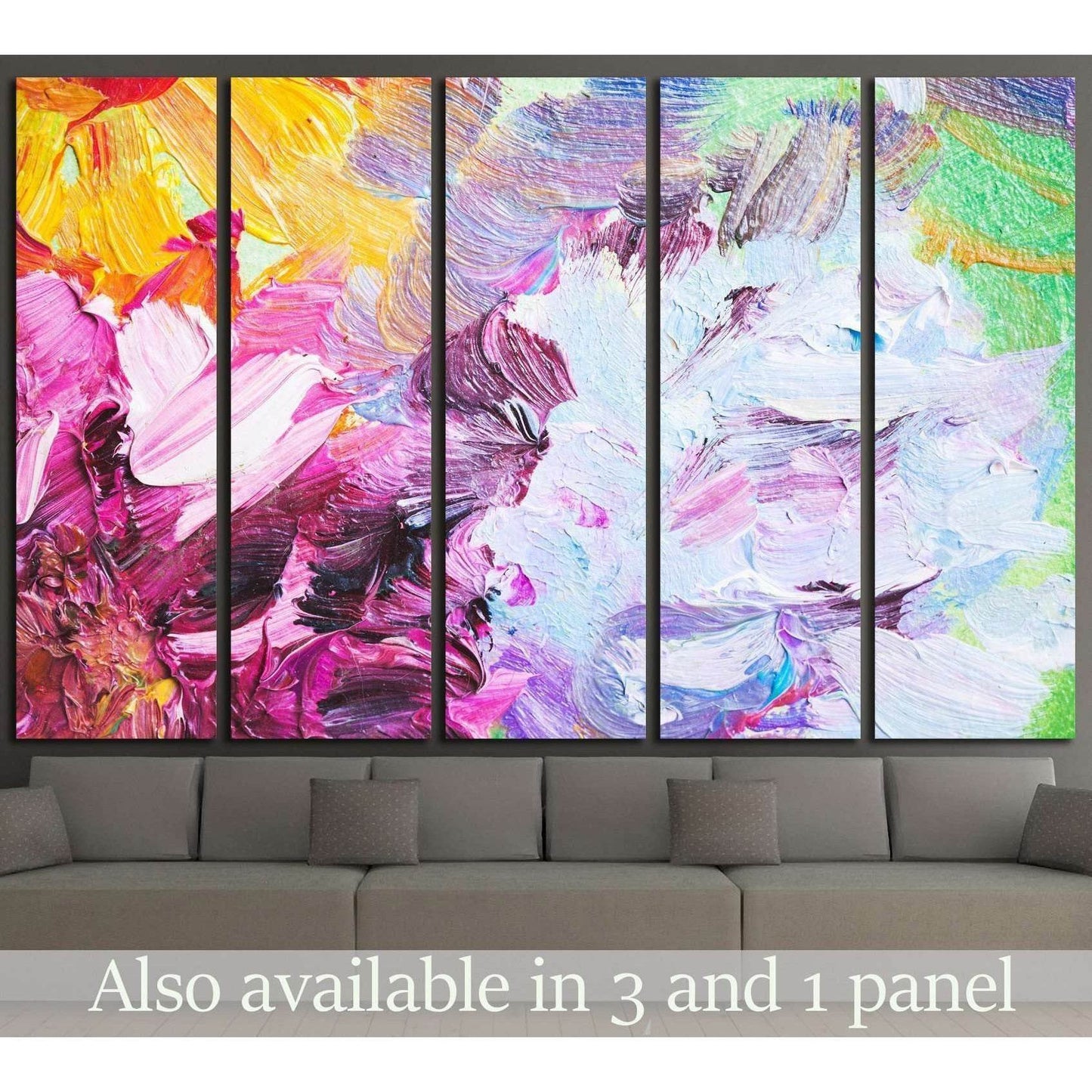 Oil painting close-up fragment, abstract colorful flowers №1355 Ready to Hang Canvas Print - Zellart Canvas Prints ALL_Products, s-1355