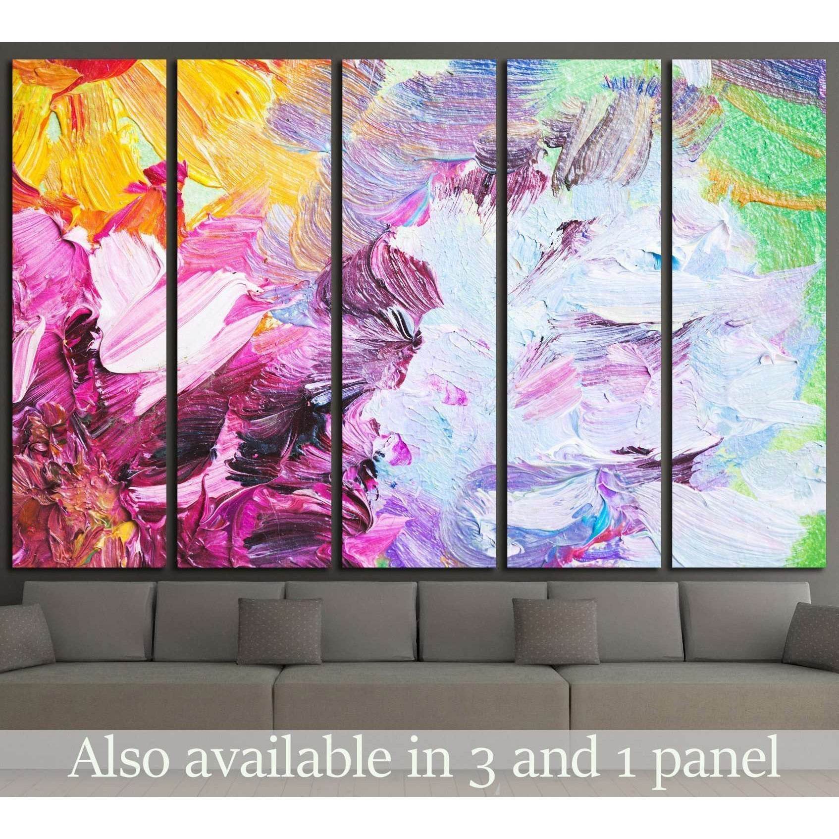 Oil painting close-up fragment, abstract colorful flowers №1355 Ready to Hang Canvas Print - Zellart Canvas Prints ALL_Products, s-1355