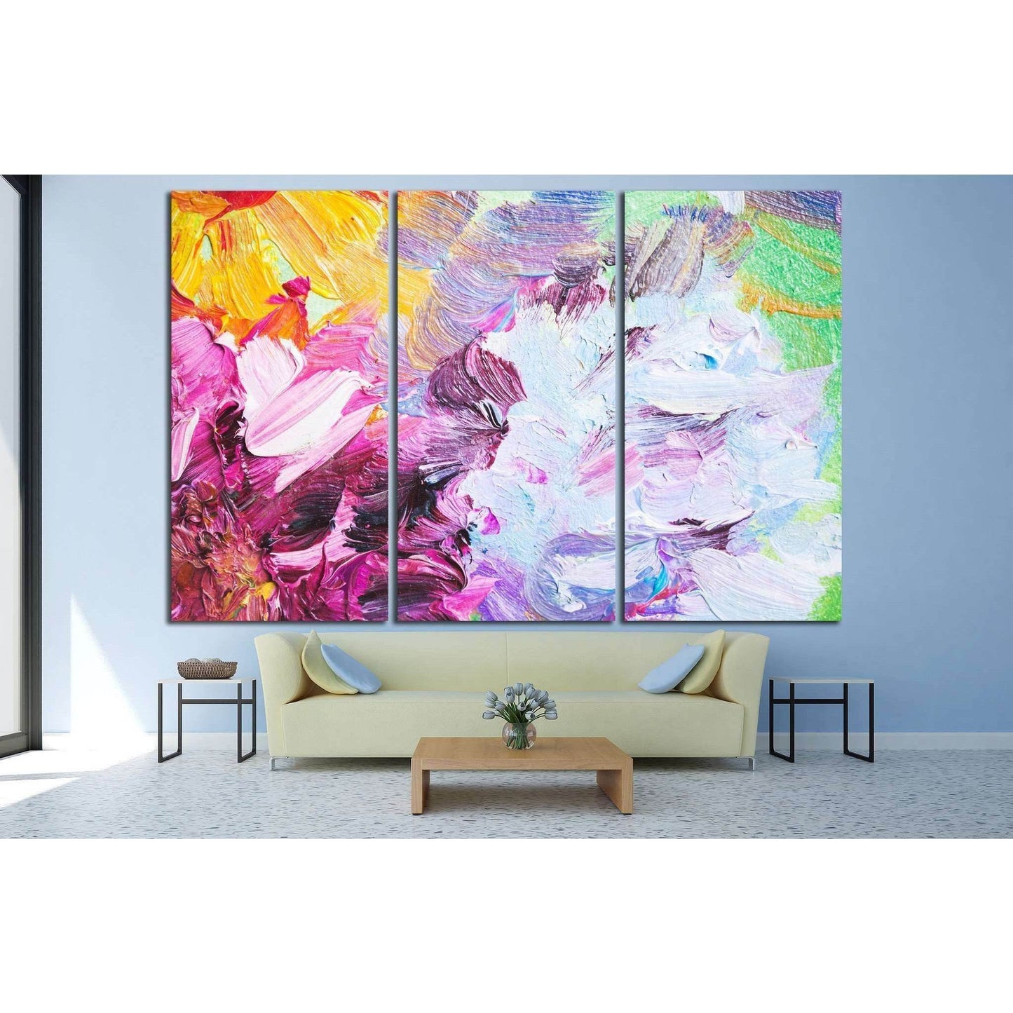 Oil painting close-up fragment, abstract colorful flowers №1355 Ready to Hang Canvas Print - Zellart Canvas Prints ALL_Products, s-1355