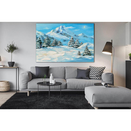 Oil Painting Winter Mountain №SL562 Ready to Hang Canvas Print - Zellart Canvas Prints 0new, ALL_Products, Oil Painting Wall Art