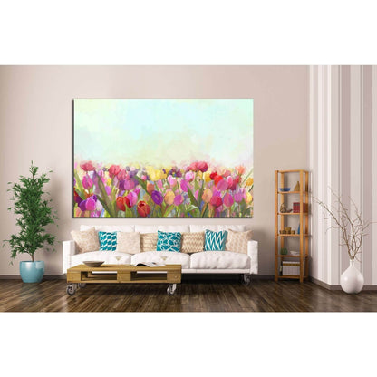 Oil painting yellow, pink and red Tulips flowers №1346 Ready to Hang Canvas PrintCanvas art arrives ready to hang, with hanging accessories included and no additional framing required. Every canvas print is hand-crafted, made on-demand at our workshop and