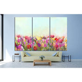 Oil painting yellow, pink and red Tulips flowers №1346 Ready to Hang Canvas Print