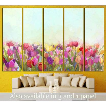 Oil painting yellow, pink and red Tulips flowers №1346 Ready to Hang Canvas PrintCanvas art arrives ready to hang, with hanging accessories included and no additional framing required. Every canvas print is hand-crafted, made on-demand at our workshop and
