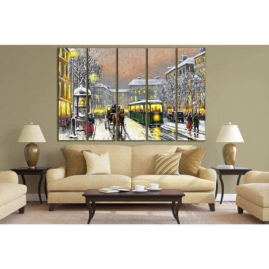 Oil Paintings Old Tram In The Street №SL591 Ready to Hang Canvas Print - Zellart Canvas Prints 0new, ALL_Products, Oil Painting Wall Art