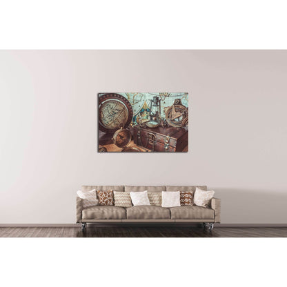 Old antique rare items collections including with a compass, oil lamp №2819 Ready to Hang Canvas Print - Zellart Canvas Prints ALL_Products, s-2819