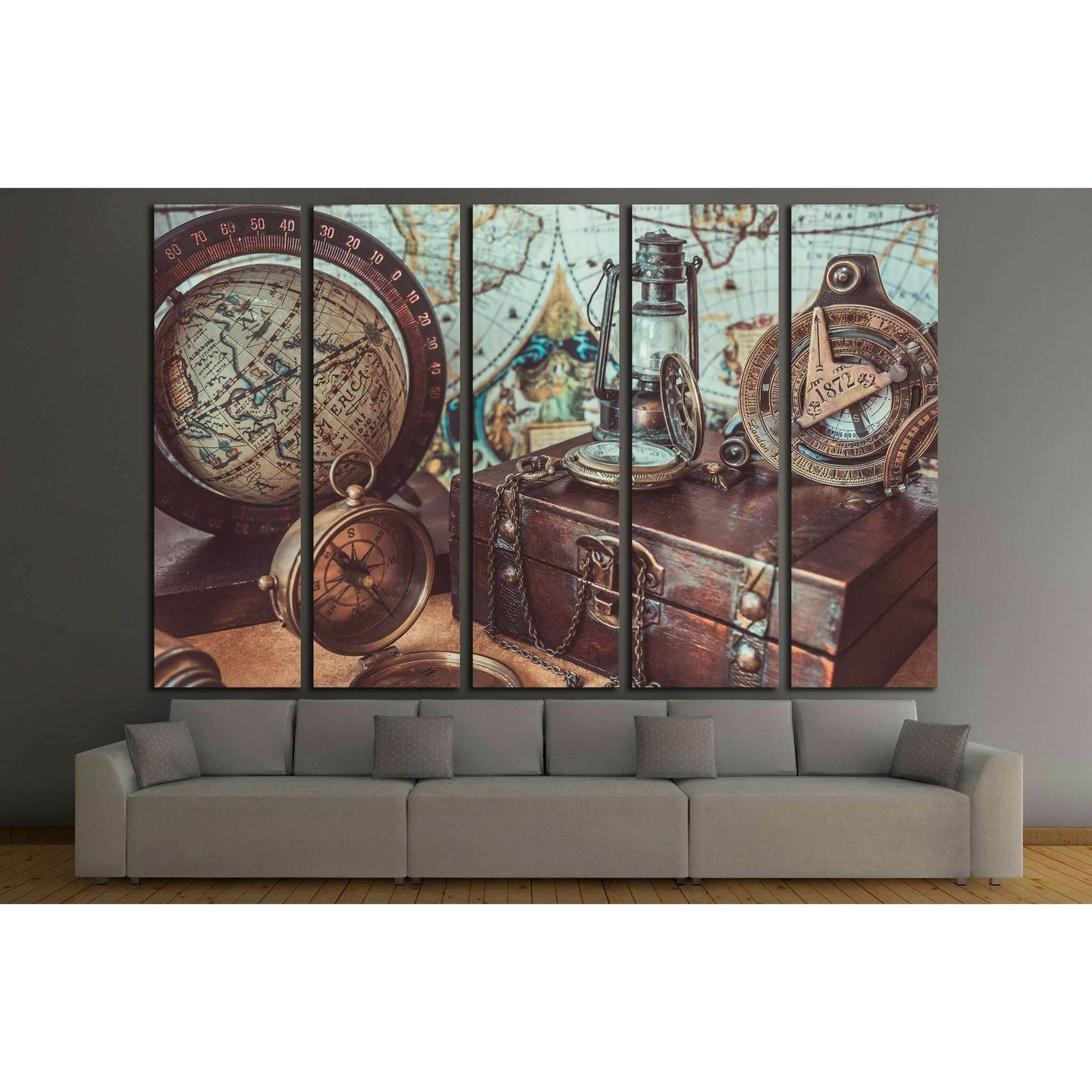 Old antique rare items collections including with a compass, oil lamp №2819 Ready to Hang Canvas Print - Zellart Canvas Prints ALL_Products, s-2819