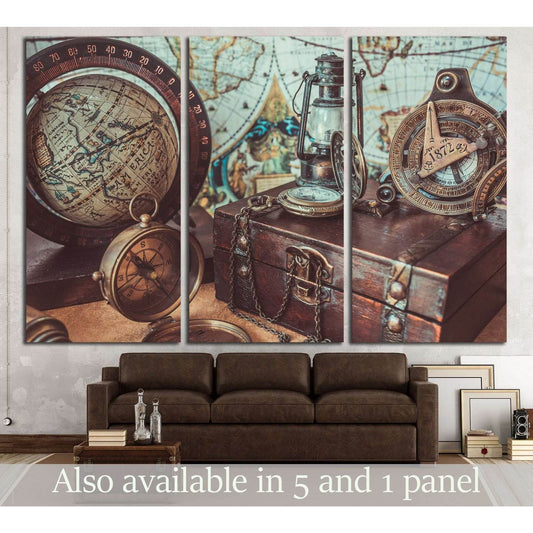Old antique rare items collections including with a compass, oil lamp №2819 Ready to Hang Canvas Print - Zellart Canvas Prints ALL_Products, s-2819