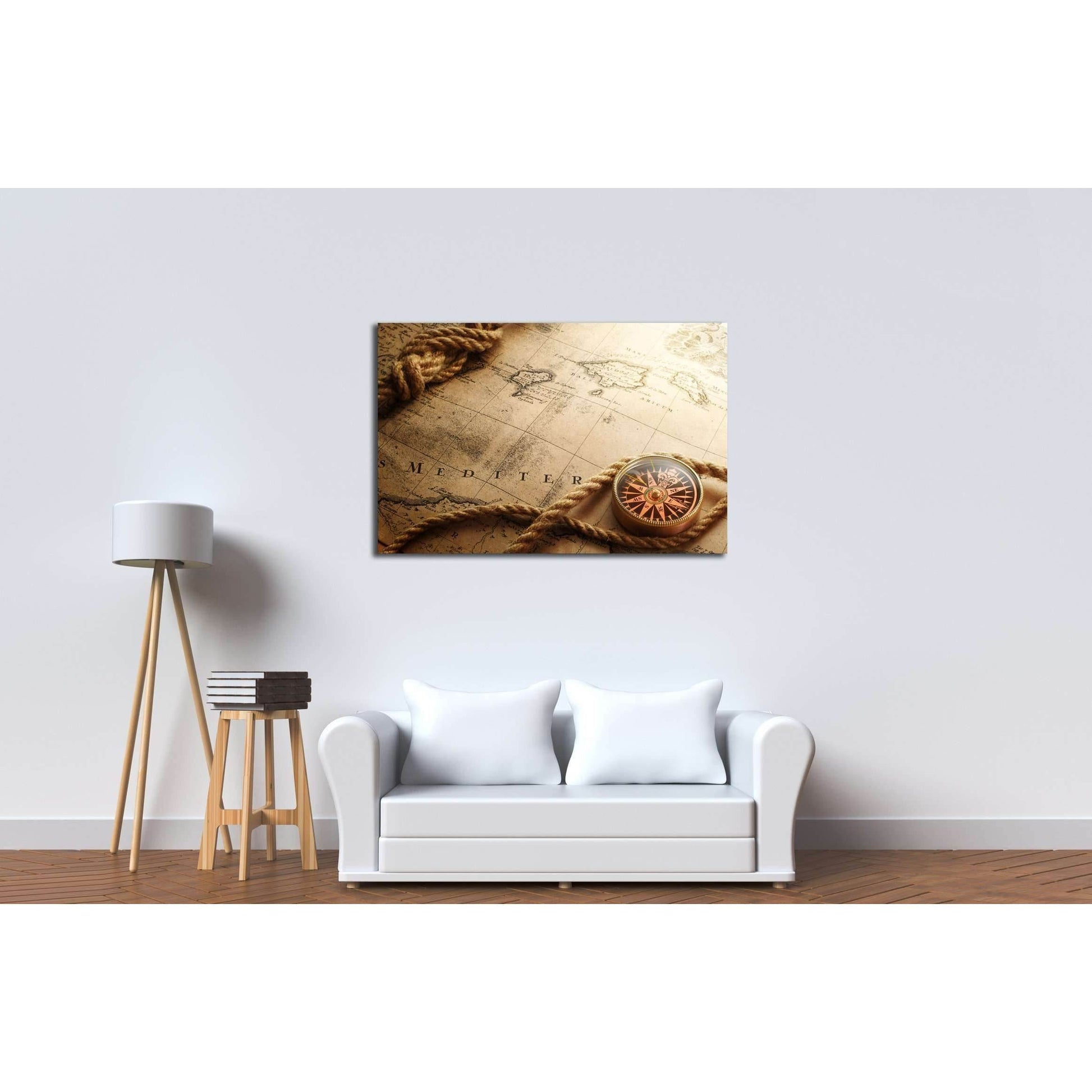 old compass and rope on vintage map №2816 Ready to Hang Canvas PrintCanvas art arrives ready to hang, with hanging accessories included and no additional framing required. Every canvas print is hand-crafted, made on-demand at our workshop and expertly str
