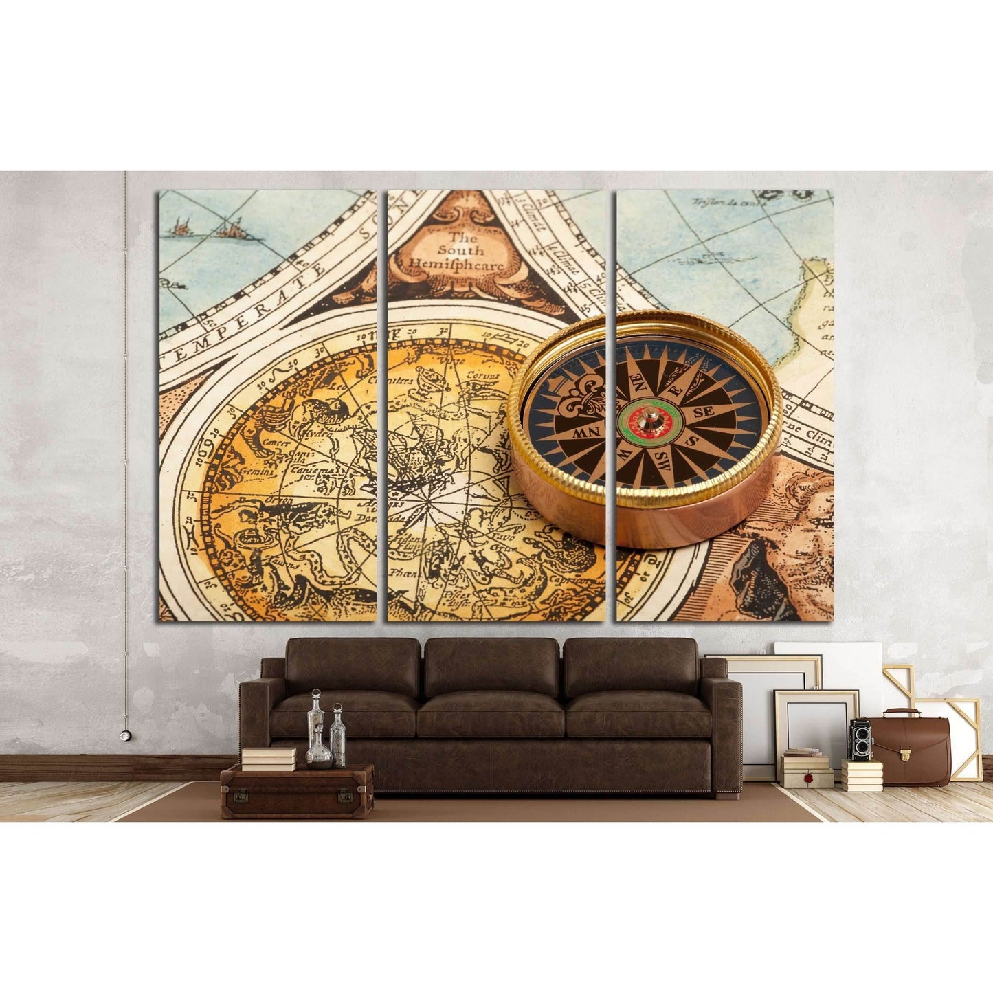 Old compass on vintage retro map №2815 Ready to Hang Canvas Print - Zellart Canvas Prints ALL_Products, s-2815