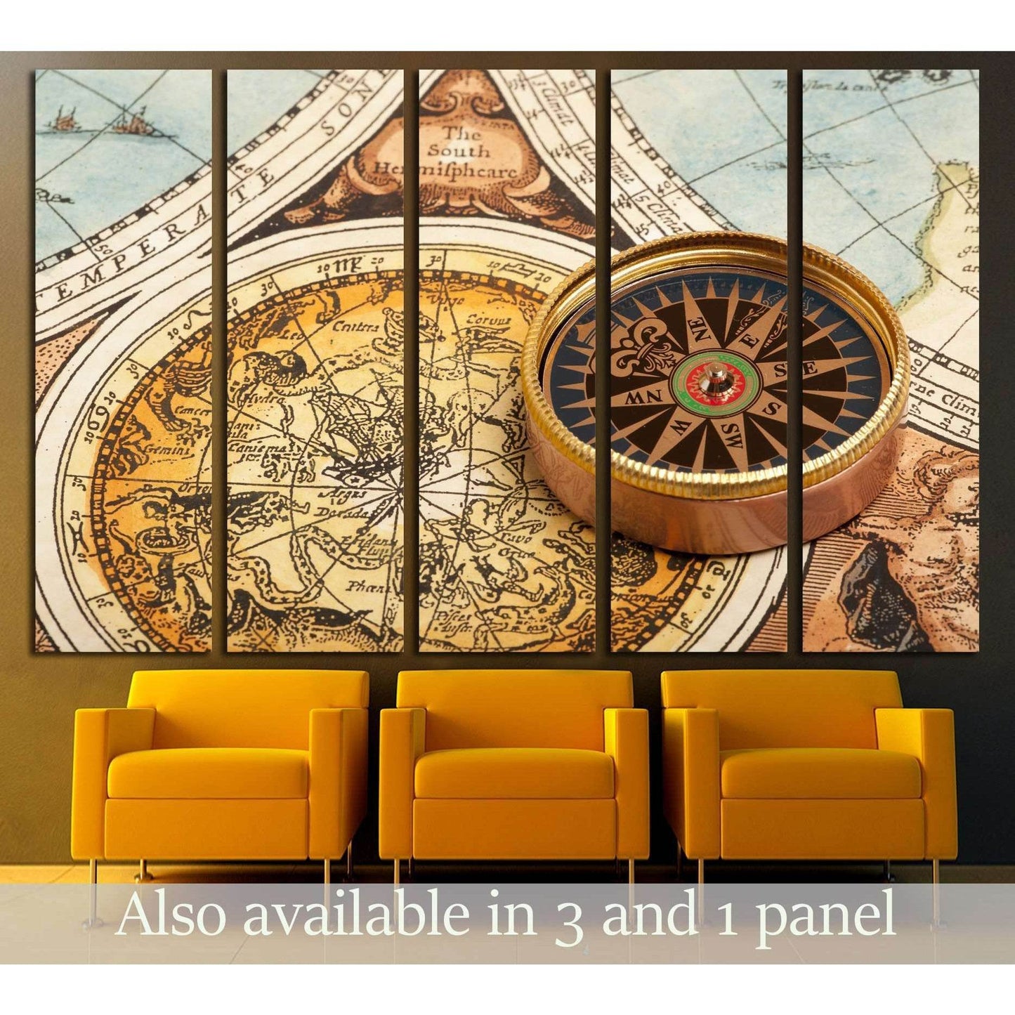 Old compass on vintage retro map №2815 Ready to Hang Canvas Print - Zellart Canvas Prints ALL_Products, s-2815