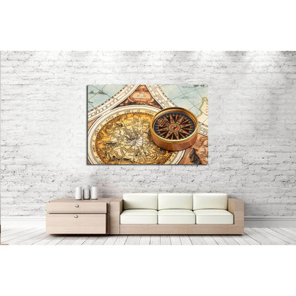 Old compass on vintage retro map №2815 Ready to Hang Canvas Print - Zellart Canvas Prints ALL_Products, s-2815