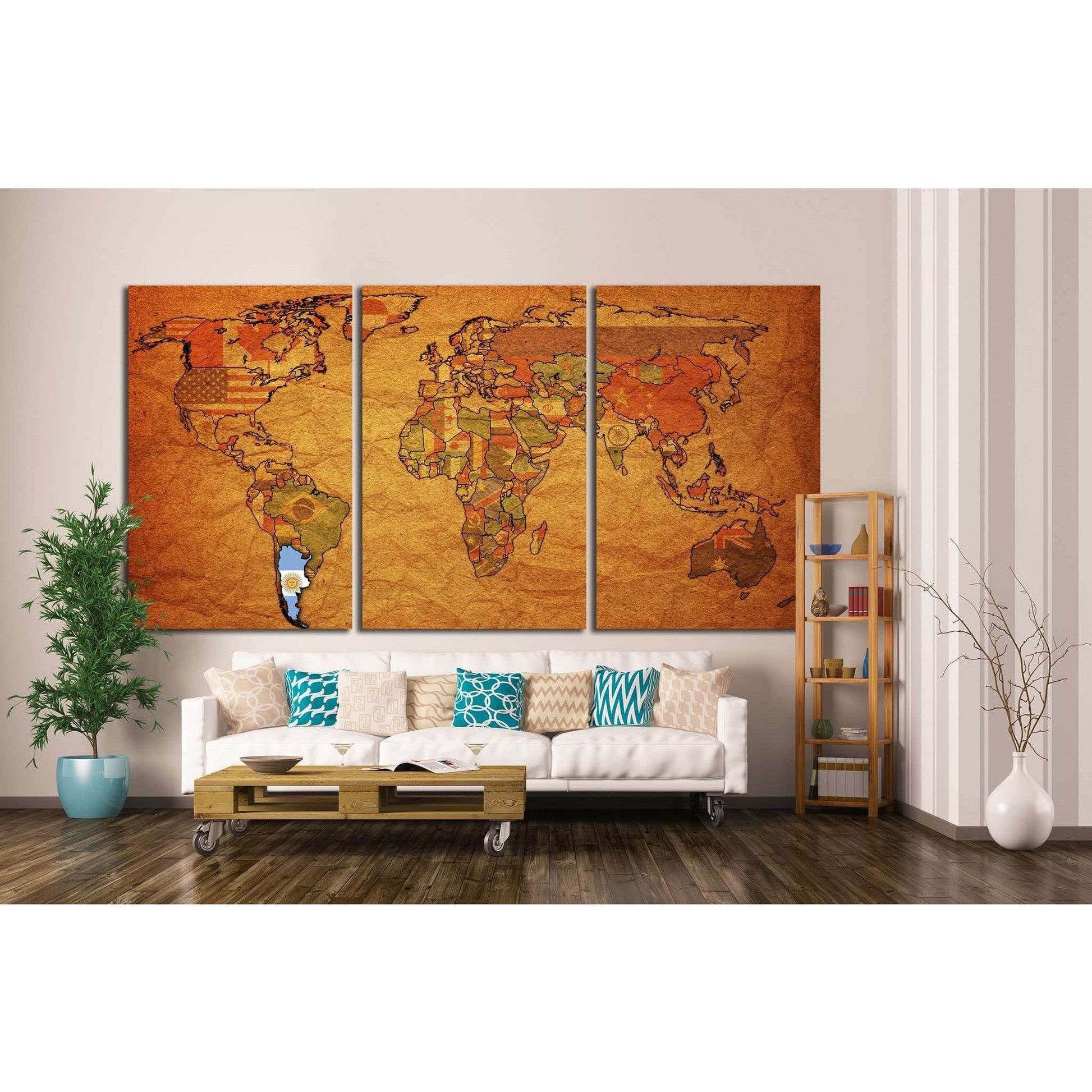 old political map of world with flag of argentina №1321 Ready to Hang Canvas Print - Zellart Canvas Prints ALL_Products, s-1321