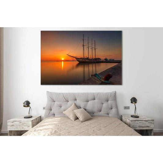 Old Ship At Sunset №SL213 Ready to Hang Canvas Print - Zellart Canvas Prints 0new, ALL_Products, SUNRISE & SUNSET WALL ART