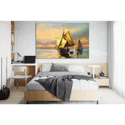 Old Ship On The Sea №SL606 Ready to Hang Canvas Print - Zellart Canvas Prints 0new, ALL_Products, Oil Painting Wall Art