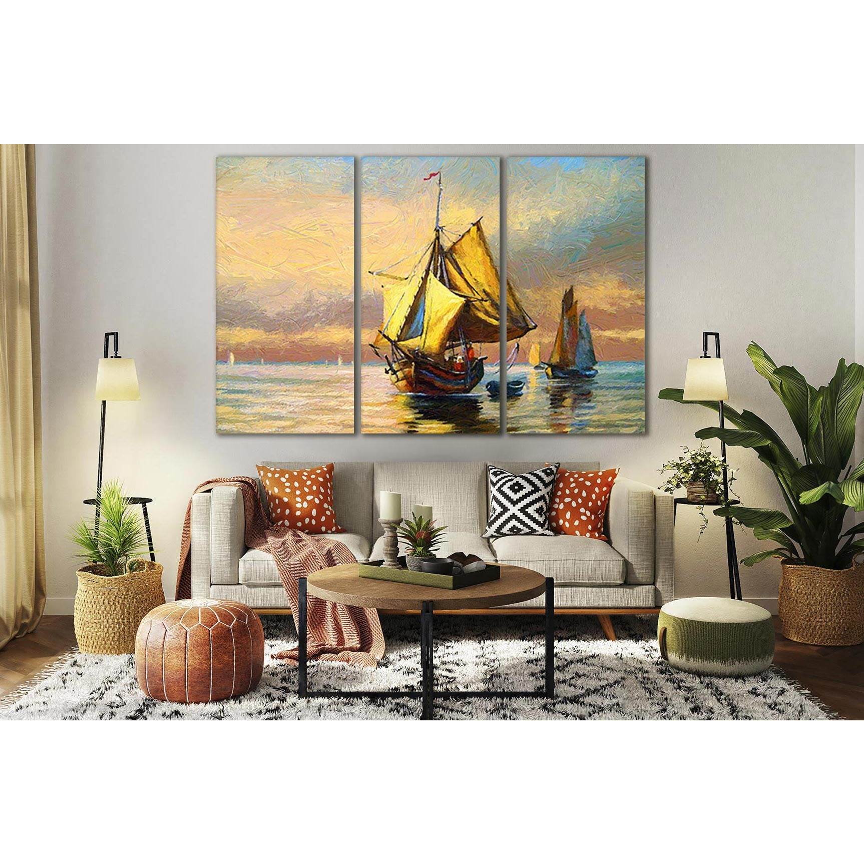 Old Ship On The Sea №SL606 Ready to Hang Canvas Print - Zellart Canvas Prints 0new, ALL_Products, Oil Painting Wall Art