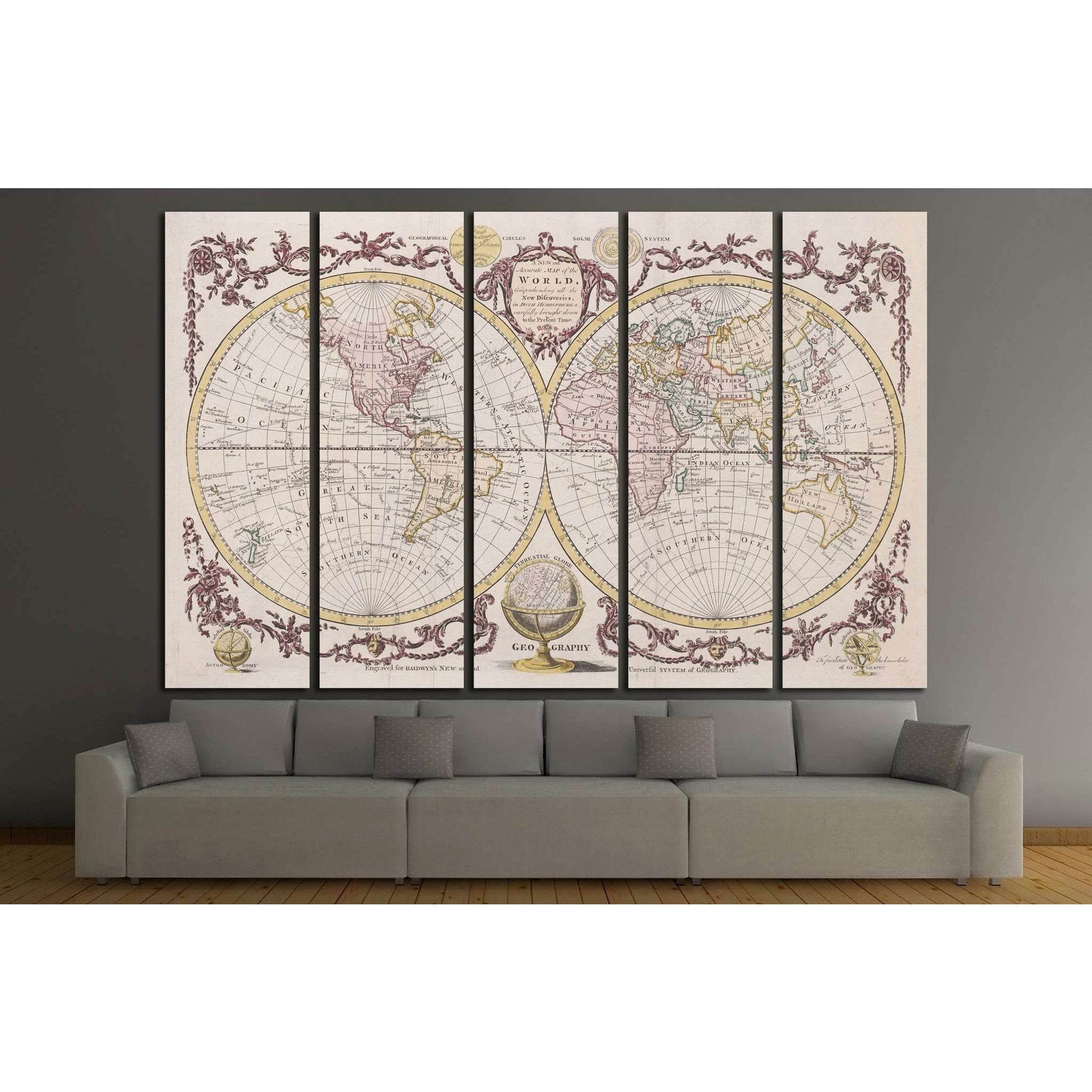 Old World Map №1470 Ready to Hang Canvas Print - Zellart Canvas Prints ALL_Products, s-1470
