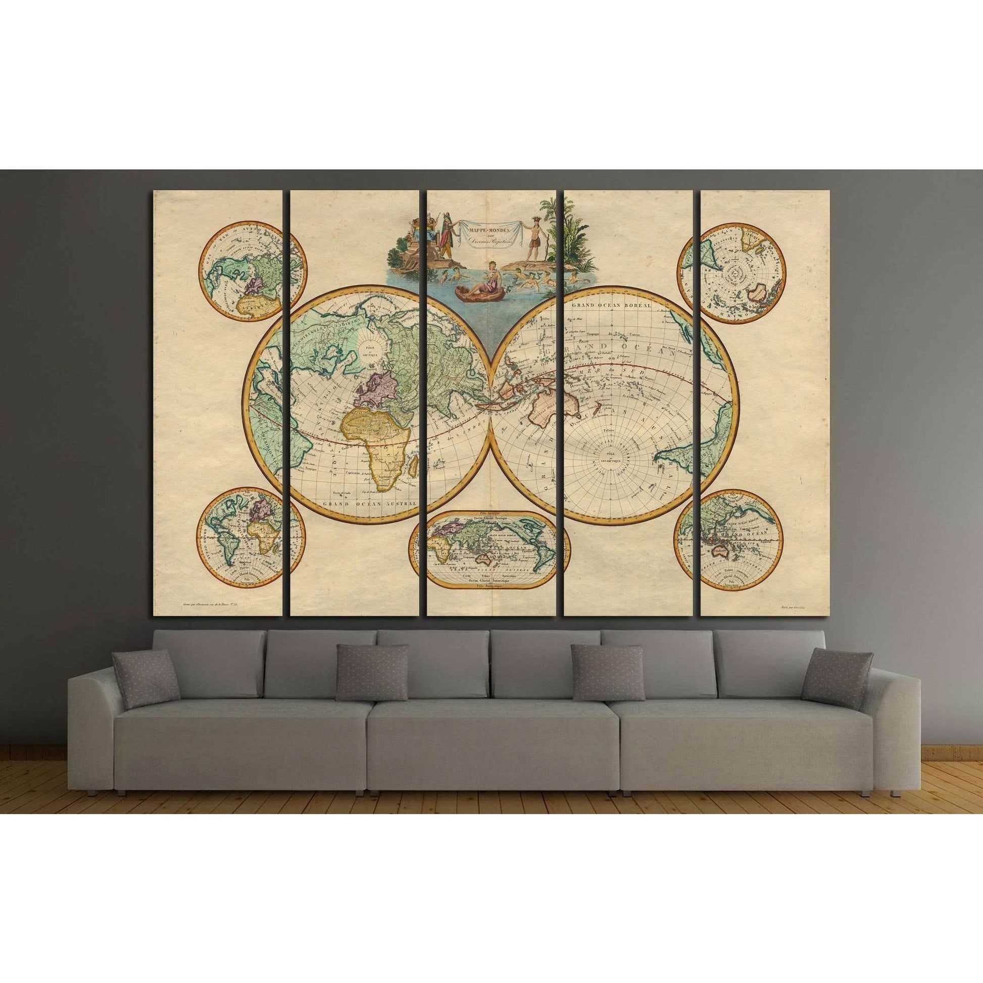 Old World Map №1473 Ready to Hang Canvas Print - Zellart Canvas Prints ALL_Products, s-1473