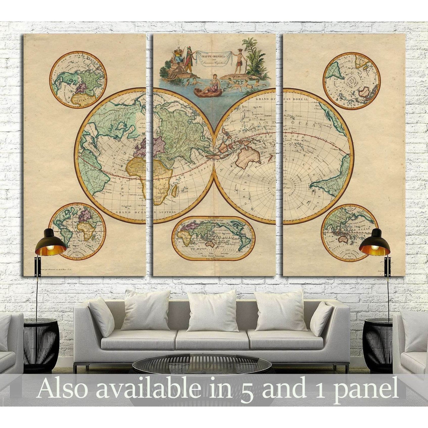 Old World Map №1473 Ready to Hang Canvas Print - Zellart Canvas Prints ALL_Products, s-1473