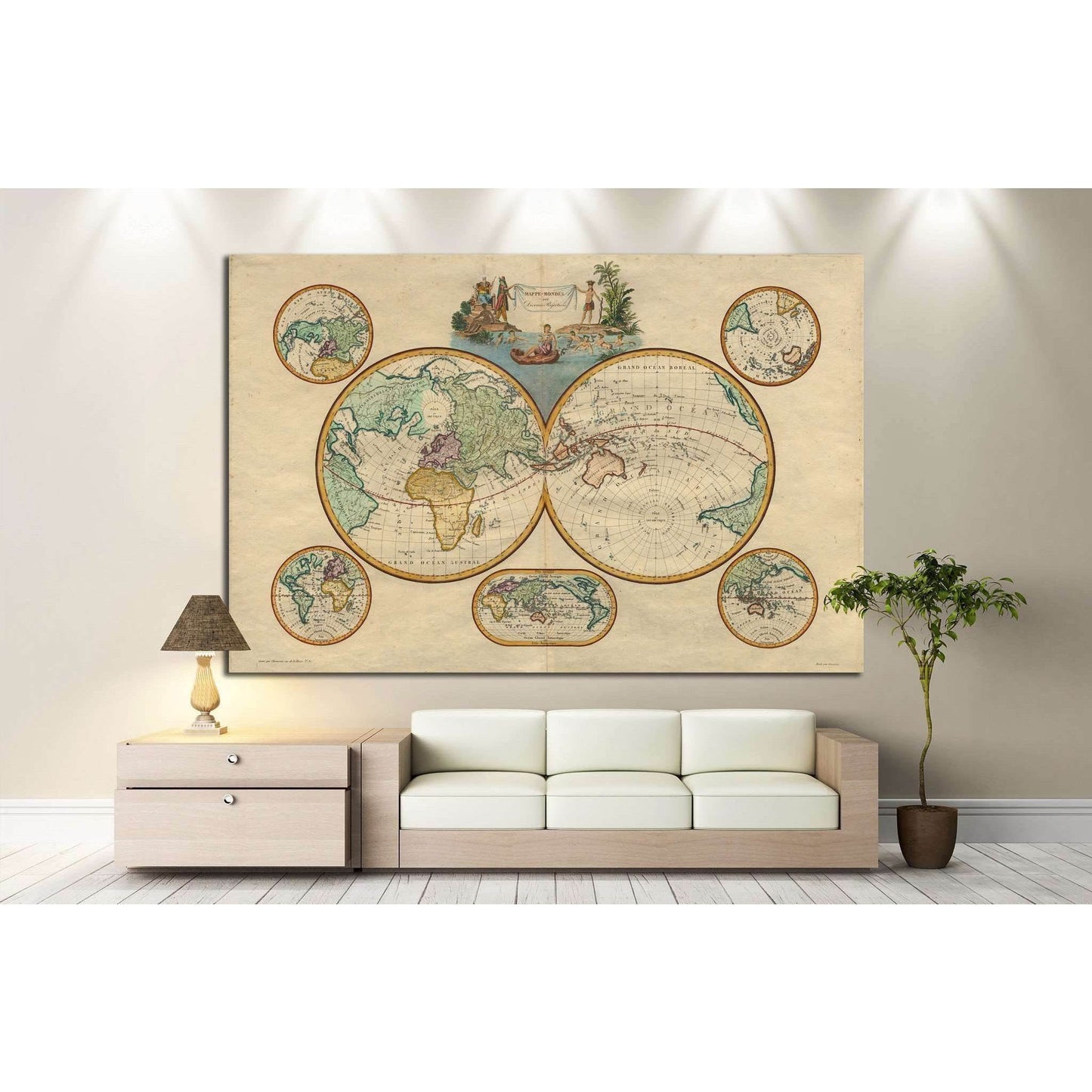 Old World Map №1473 Ready to Hang Canvas Print - Zellart Canvas Prints ALL_Products, s-1473
