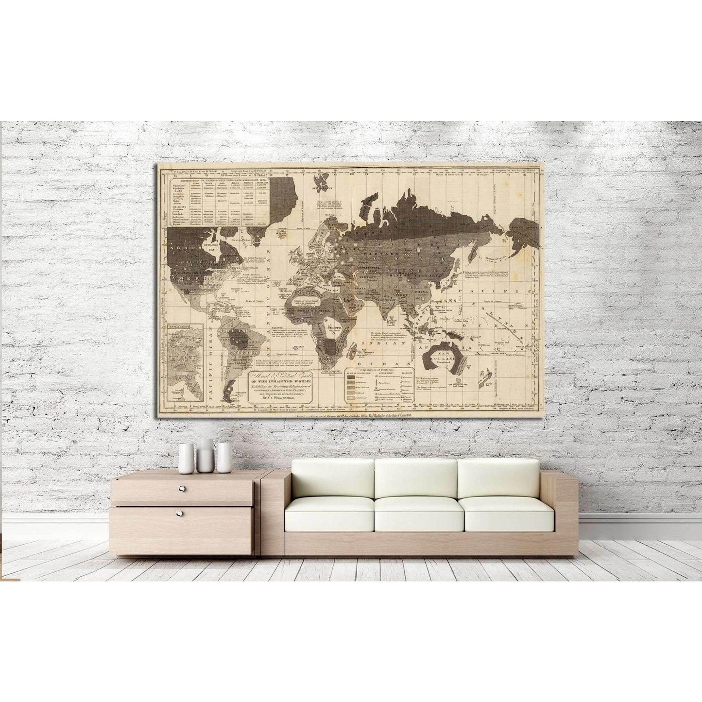 Old World Map №1491 Ready to Hang Canvas Print - Zellart Canvas Prints ALL_Products, s-1491
