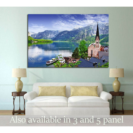 One of the most beautiful lakes and villages of Europe - Hallstatt in Austria №2628 Ready to Hang Canvas Print - Zellart Canvas Prints ALL_Products, s-2628