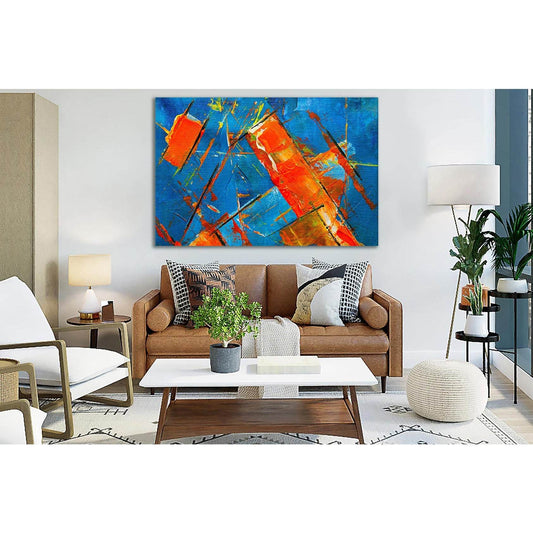 Orange And Blue Abstract Painting №SL560 Ready to Hang Canvas Print - Zellart Canvas Prints 0new, ALL_Products, Oil Painting Wall Art