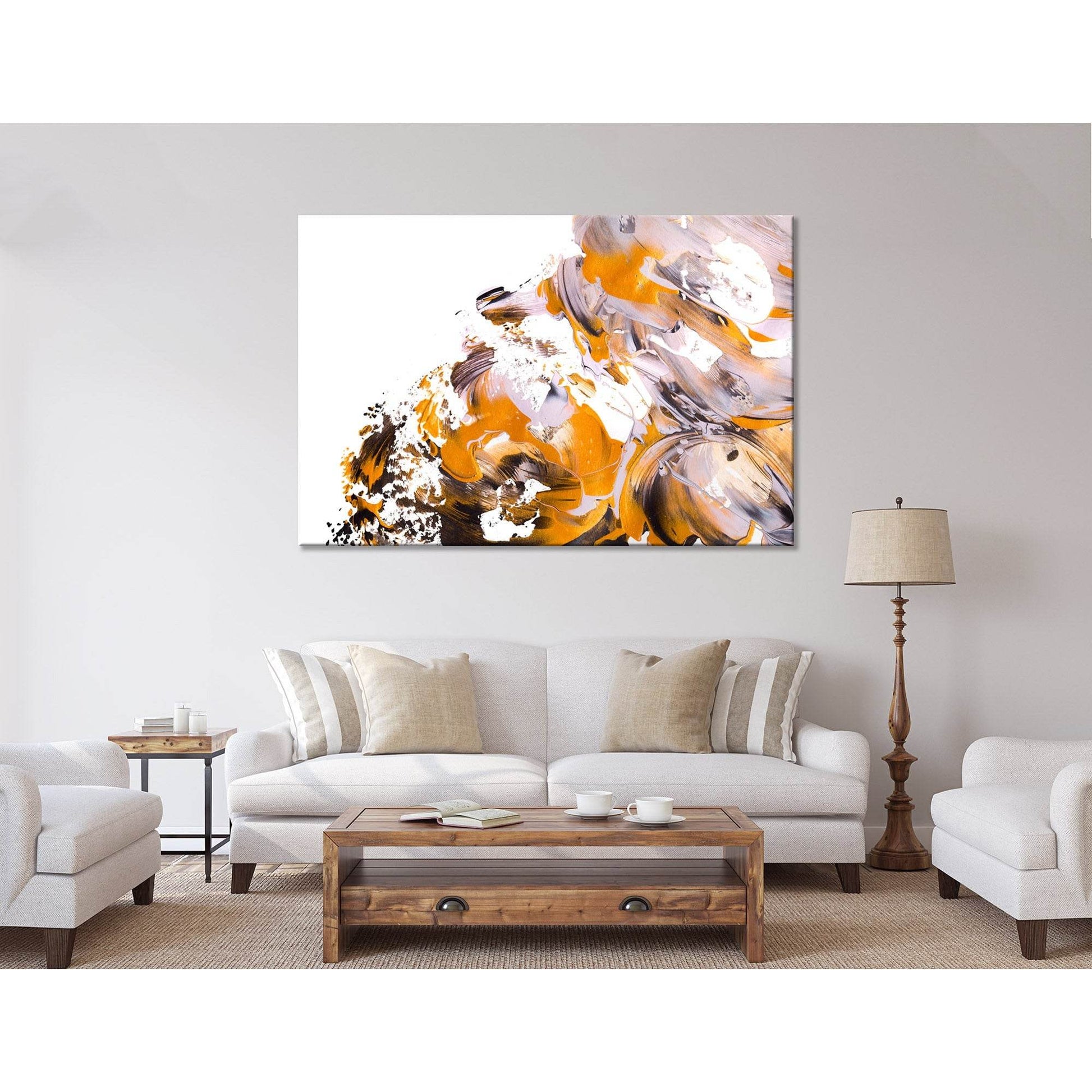 Orange And White Trendy Abstract №04409 Ready to Hang Canvas Print - Zellart Canvas Prints ALL_Products