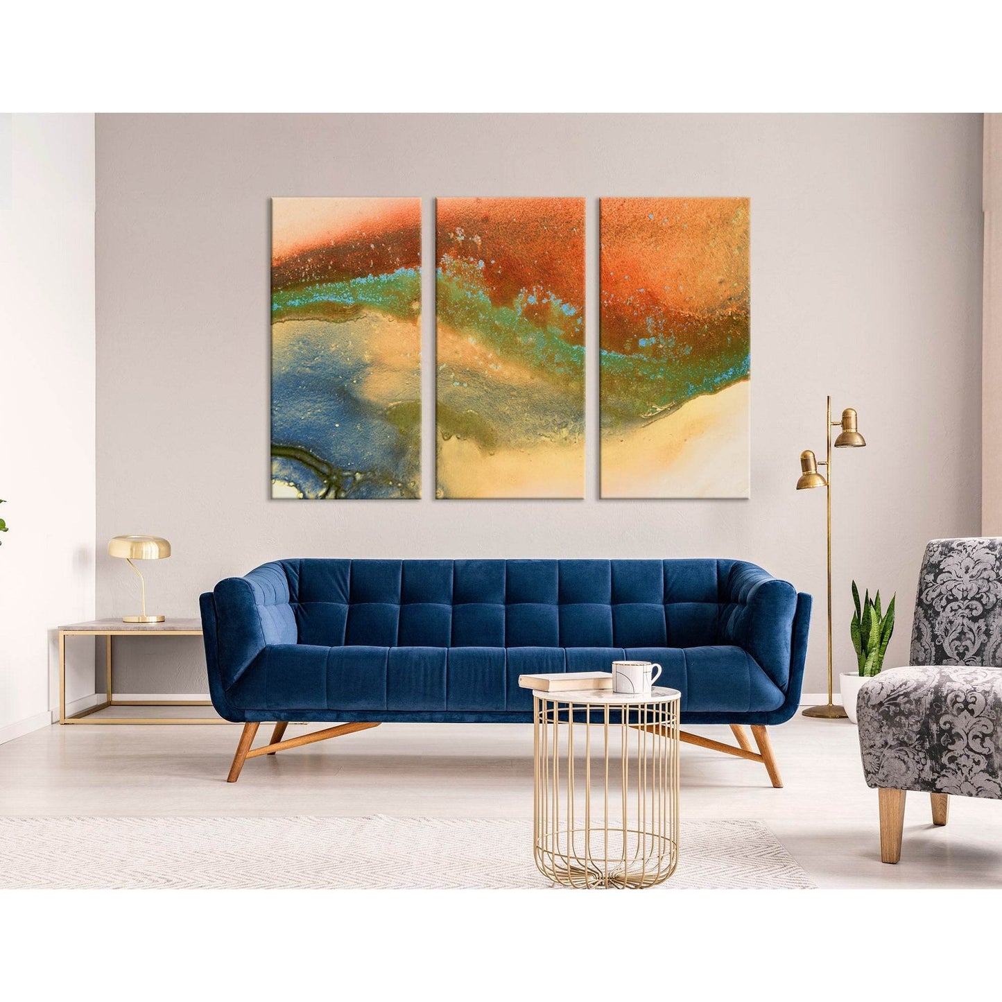 Orange, Blue, Yellow And Green Abstract №04283 Ready to Hang Canvas Print - Zellart Canvas Prints ALL_Products