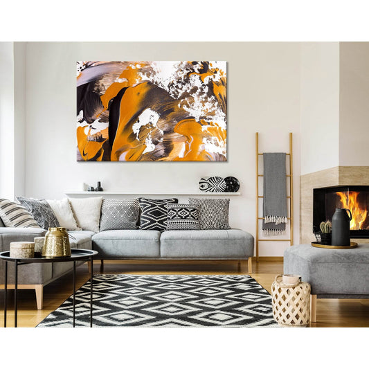 Orange, White And Black Stylish Abstract №04410 Ready to Hang Canvas Print - Zellart Canvas Prints ALL_Products