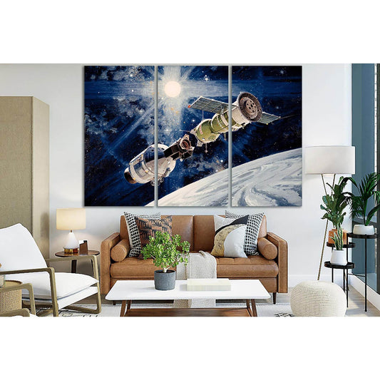 Orbital Stations Above The Planet №SL980 Ready to Hang Canvas Print - Zellart Canvas Prints 0new, ALL_Products, Astronomy & Space Canvas Wall Art