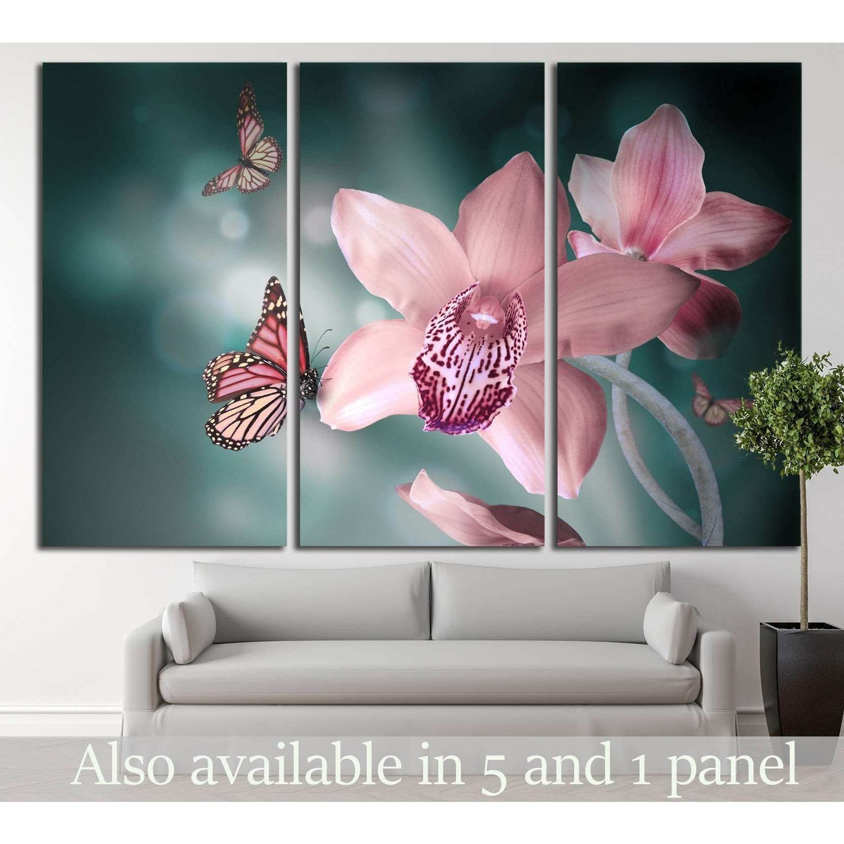 Orchids with a butterfly №729 Ready to Hang Canvas Print