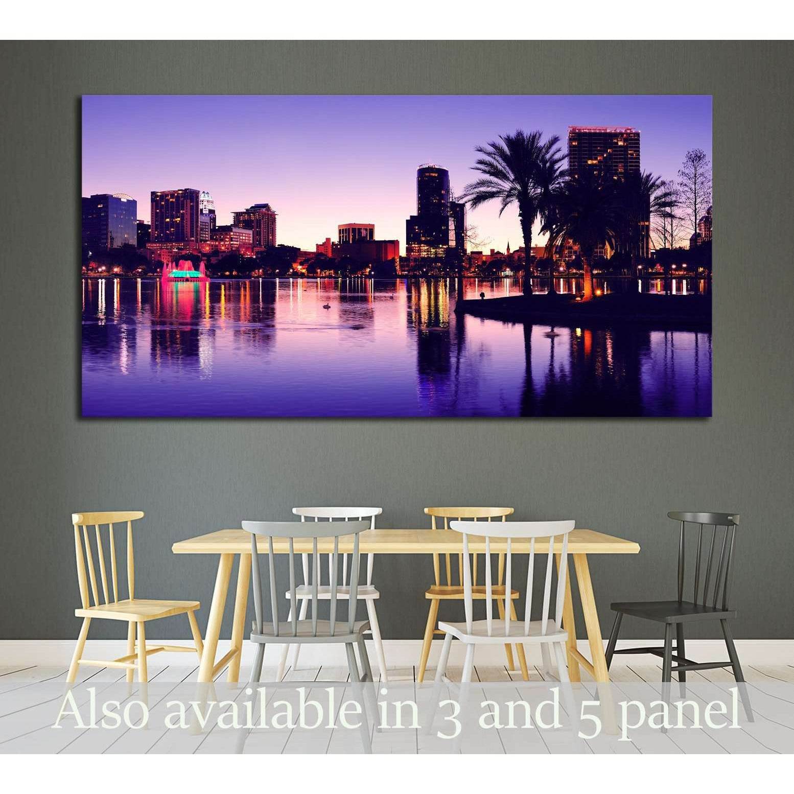Orlando downtown skyline panorama silhouette over Lake Eola at dusk with urban skyscrapers №1675 Ready to Hang Canvas Print - Zellart Canvas Prints ALL_Products, s-1675