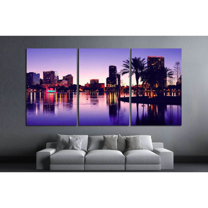 Orlando downtown skyline panorama silhouette over Lake Eola at dusk with urban skyscrapers №1675 Ready to Hang Canvas Print - Zellart Canvas Prints ALL_Products, s-1675