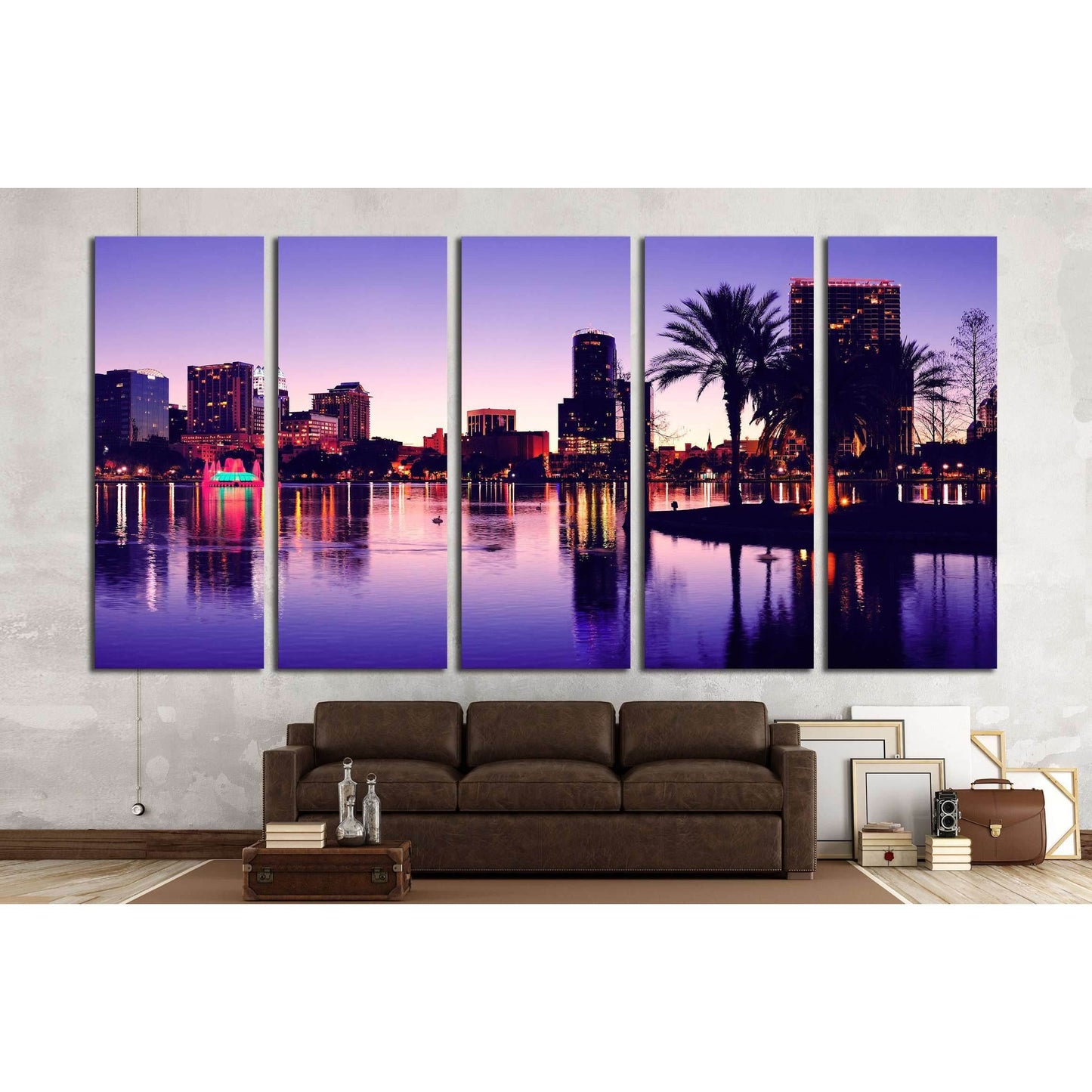 Orlando downtown skyline panorama silhouette over Lake Eola at dusk with urban skyscrapers №1675 Ready to Hang Canvas PrintCanvas art arrives ready to hang, with hanging accessories included and no additional framing required. Every canvas print is hand-c