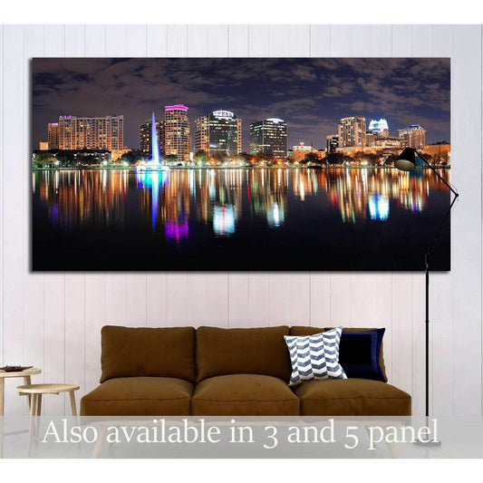 Orlando Lake Eola panorama with office buildings at night №1932 Ready to Hang Canvas Print - Zellart Canvas Prints ALL_Products, s-1932