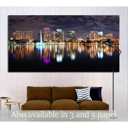 Orlando Lake Eola panorama with office buildings at night №1932 Ready to Hang Canvas PrintCanvas art arrives ready to hang, with hanging accessories included and no additional framing required. Every canvas print is hand-crafted, made on-demand at our wor