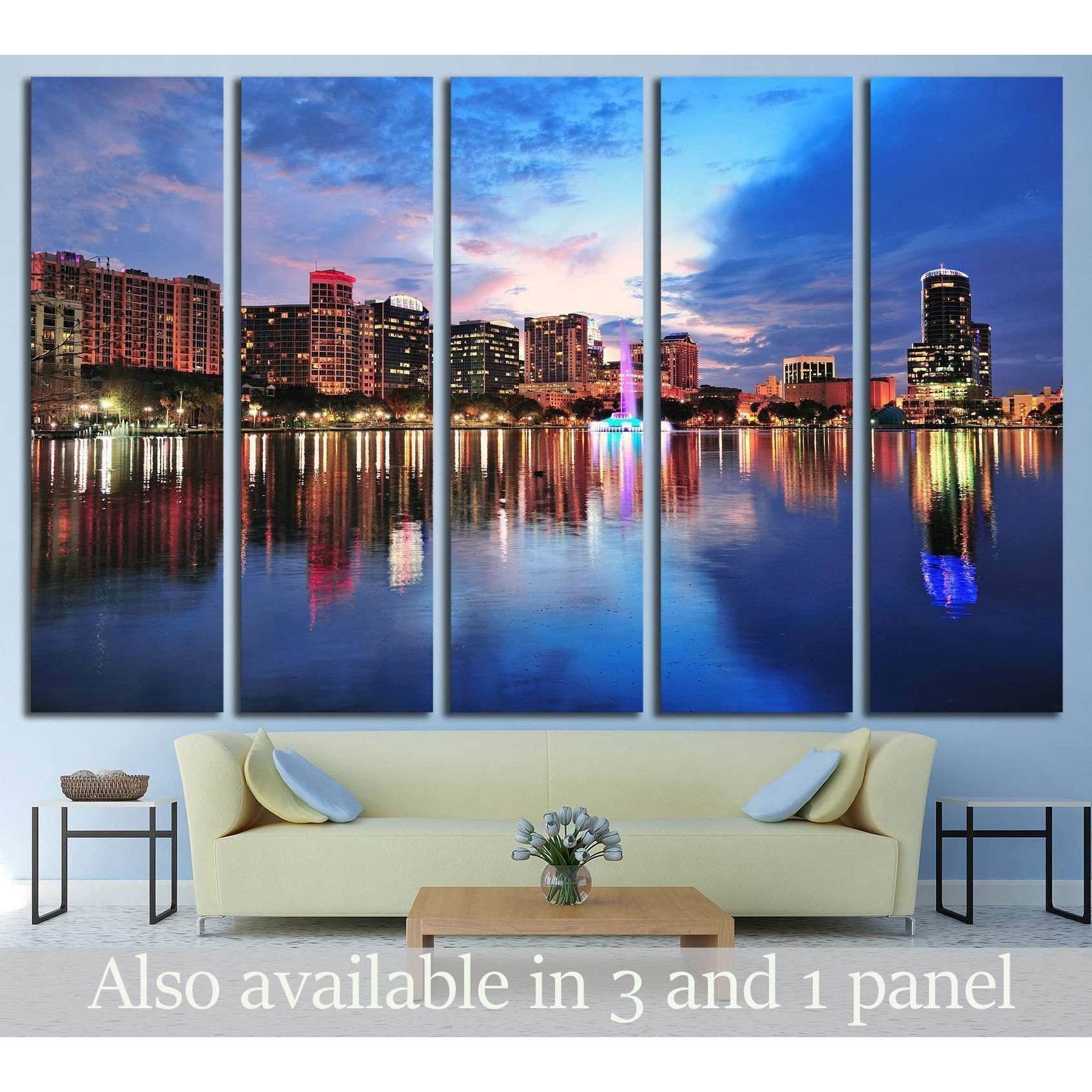 Orlando skyline over Lake Eola at dusk with urban skyscrapers №1671 Ready to Hang Canvas Print