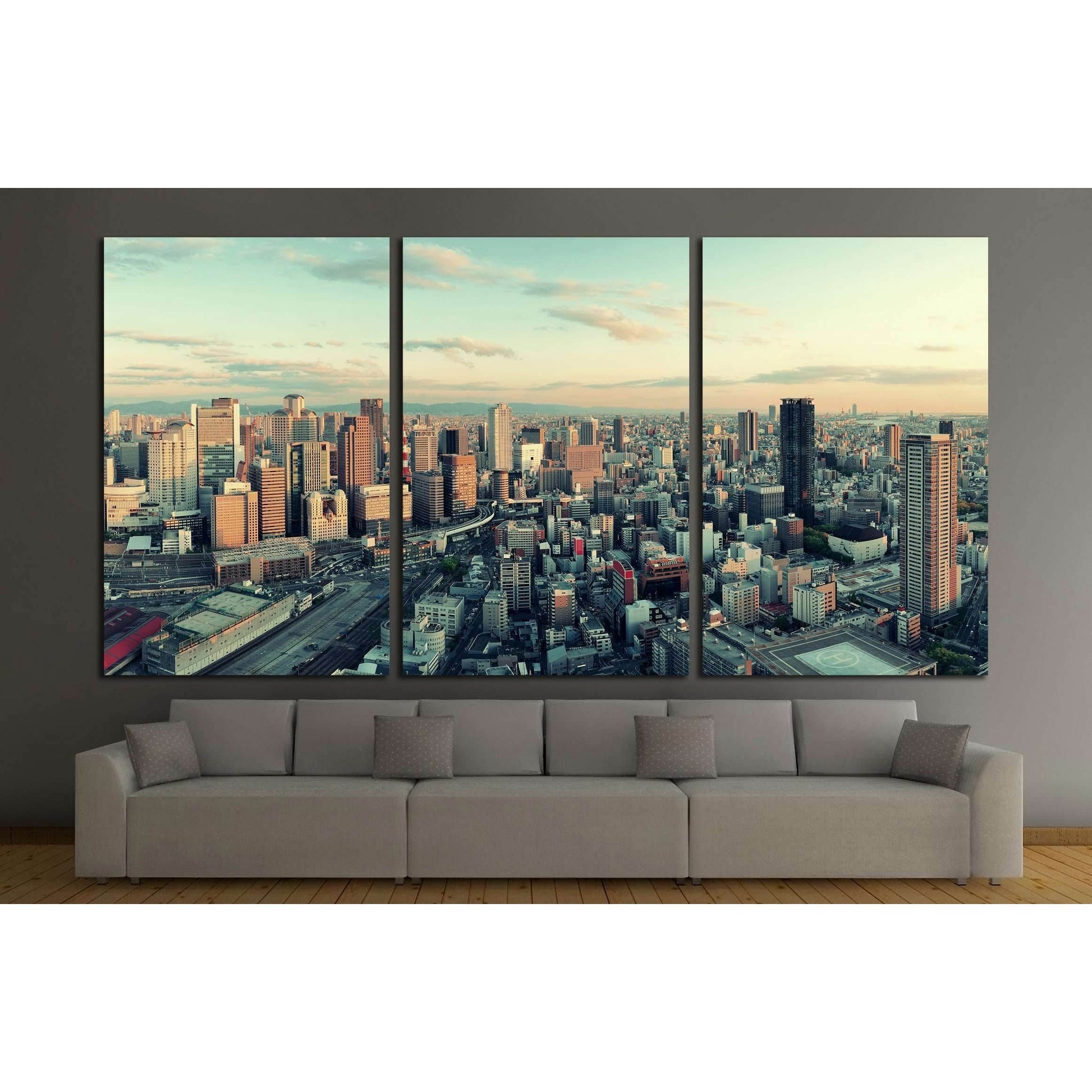 Osaka urban city rooftop view. Japan №3013 Ready to Hang Canvas Print - Zellart Canvas Prints ALL_Products, s-3013