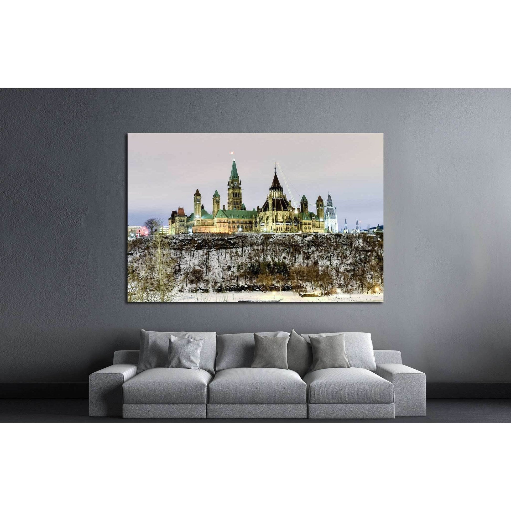 Ottawa, Canada - December 24, 2016 Parliament Hill and the Canadian House of Parliament in Ottawa, Canada during wintertime at night №2018 Ready to Hang Canvas Print - Zellart Canvas Prints ALL_Products, s-2018
